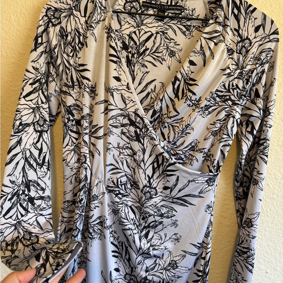 Guess Pink and Blue Bodycon Dress Long Sleeve V-Neck- Size S - Picture 2 of 12